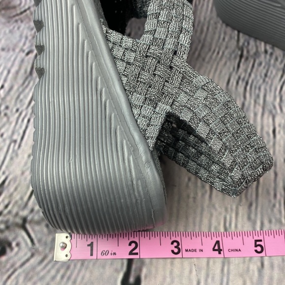 ATHETECH MAREENA Metallic Silver Woven Open Toe Sling Back Low Heel Sandals - Picture 8 of 17